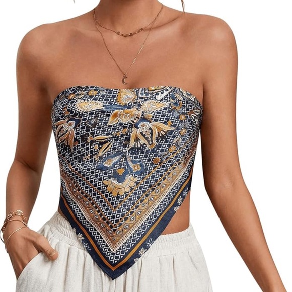 Tie Back Strapless Bandana Tube Top - Picture 3 of 6